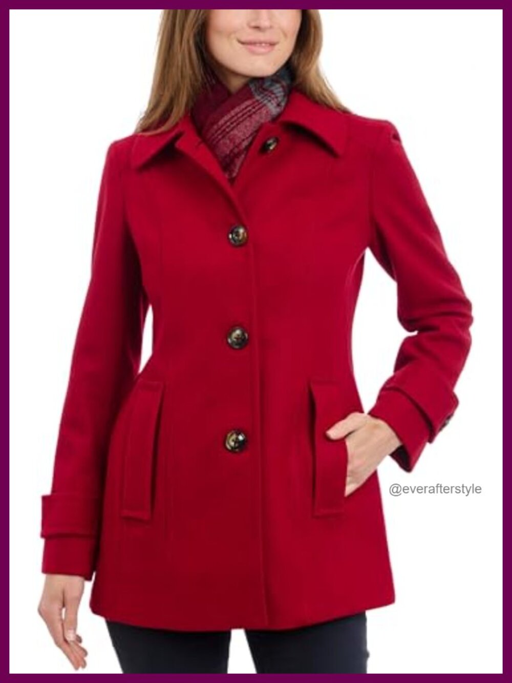 Single-Breasted Wool Blend Pea Coat with Scarf
